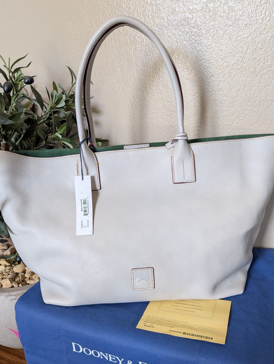 Nwt! Dooney And Bourke Medium Russel Florentine Leather In Ecru